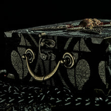 Load image into Gallery viewer, Black and gold winged skull hand bag