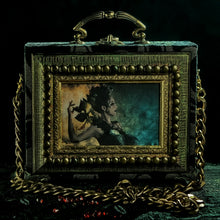 Load image into Gallery viewer, Black and gold brocade Kaos hand bag