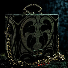 Load image into Gallery viewer, Black and gold brocade Kaos hand bag