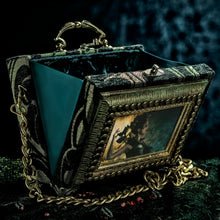 Load image into Gallery viewer, Black and gold brocade Kaos hand bag
