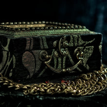 Load image into Gallery viewer, Black and gold brocade Kaos hand bag
