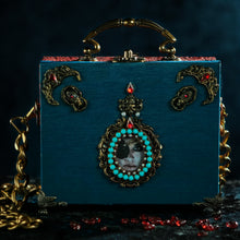 Load image into Gallery viewer, Ana de Mendoza framed eye on turqoise taffeta handbag