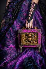 Load image into Gallery viewer, Sacred heart in resin on purple brocade handbag