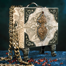 Load image into Gallery viewer, Beige and gold brocade with heart handbag.