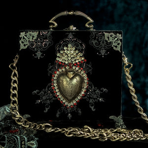 Gold Sacred Heart on black and gold velvet handbag