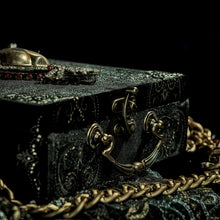 Load image into Gallery viewer, Gold Sacred Heart on black and gold velvet handbag