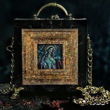 Load image into Gallery viewer, Virgin and child on black and gold velvet hand bag