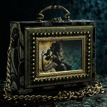 Load image into Gallery viewer, Black and gold brocade Kaos hand bag