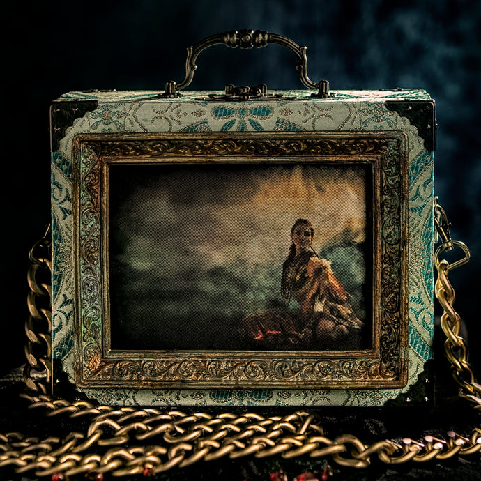 Turquoise and beige brocade Freyja handbag
