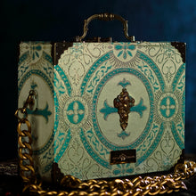 Load image into Gallery viewer, Turquoise and beige brocade Freyja handbag