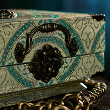 Load image into Gallery viewer, Turquoise and beige brocade Freyja handbag
