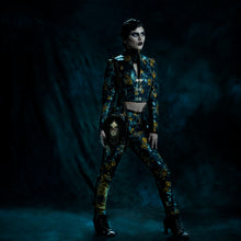 Load image into Gallery viewer, Blue and yellow  brocade cigarrette trousers