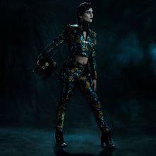 Load image into Gallery viewer, Blue and yellow tailored brocade jacket