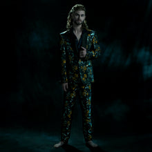 Load image into Gallery viewer, Blue and yellow brocade tailored trousers