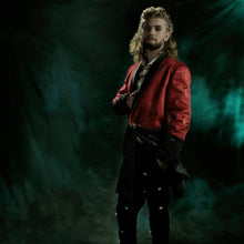 Load image into Gallery viewer, Red velvety coat with black imitation leather diamonds mesh