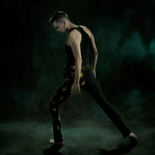 Load image into Gallery viewer, Black trousers with yellow golden sacred hearts