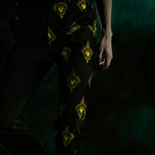 Load image into Gallery viewer, Black trousers with yellow golden sacred hearts