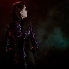 Load image into Gallery viewer, Purple brocade hooded coat