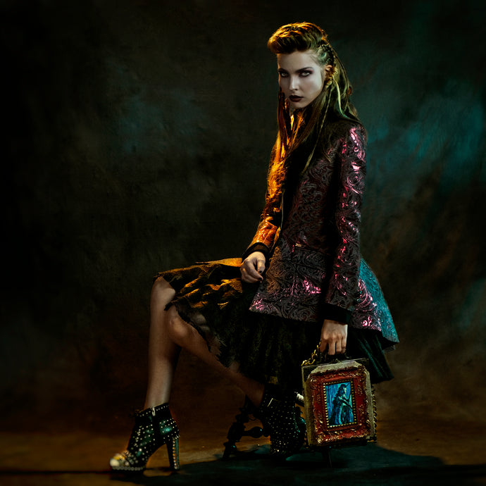 Metallic fuchsia tailored brocade jacket