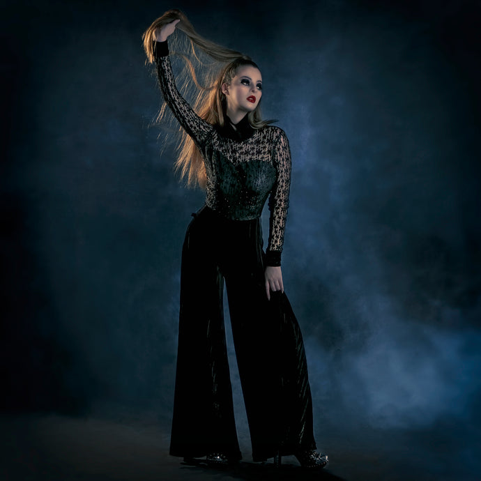 Black velvet jumpsuit