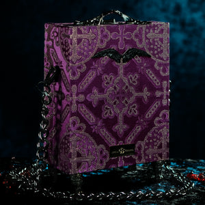 Purple and silver brocade Hecate hand bag