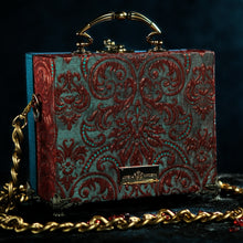 Load image into Gallery viewer, Ana de Mendoza framed eye on turqoise taffeta handbag