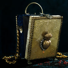 Load image into Gallery viewer, Gold brocade sacred heart with rhinestones hand bag