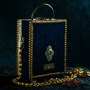 Gold brocade sacred heart with rhinestones hand bag