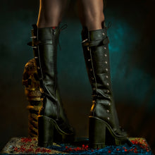 Load image into Gallery viewer, Black leather boots with spikes