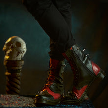 Load image into Gallery viewer, Black and red gothic boots