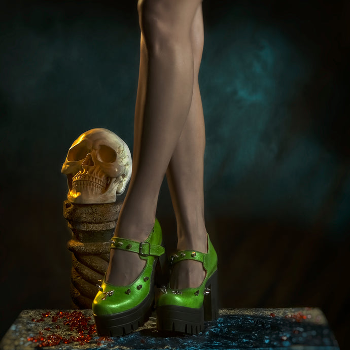 Bright green gothic shoes