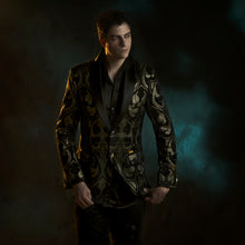 Load image into Gallery viewer, Black and gold hearts brocade jacket