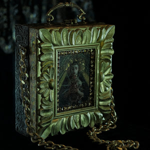 Virgin of Sorrows in a hand carved frame hand bag