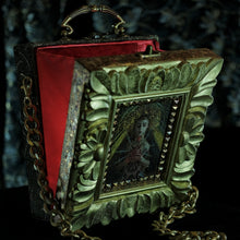 Load image into Gallery viewer, Virgin of Sorrows in a hand carved frame hand bag