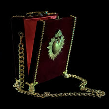 Load image into Gallery viewer, Gold sacred heart on velvet hand bag