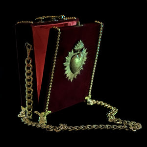 Gold sacred heart on velvet hand bag