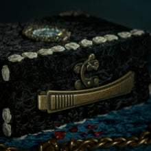 Load image into Gallery viewer, Victorian cameo on black velvet brocade hand bag